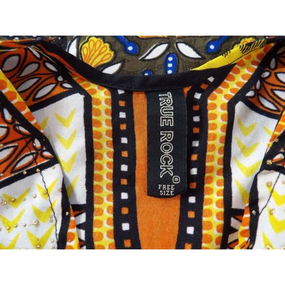 True Rock Free Size Tunic Top Shirt Caftan Boho Tribal Glittery Floral Silky - Picture 7 of 12